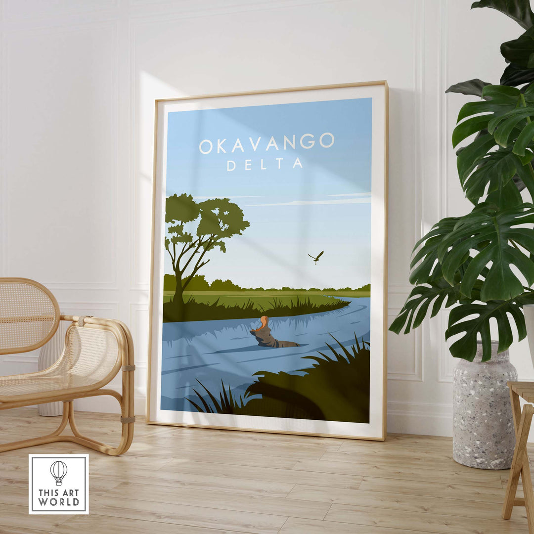 Okavango Botswana print featuring serene delta landscape, perfect for travel lovers and home decor.