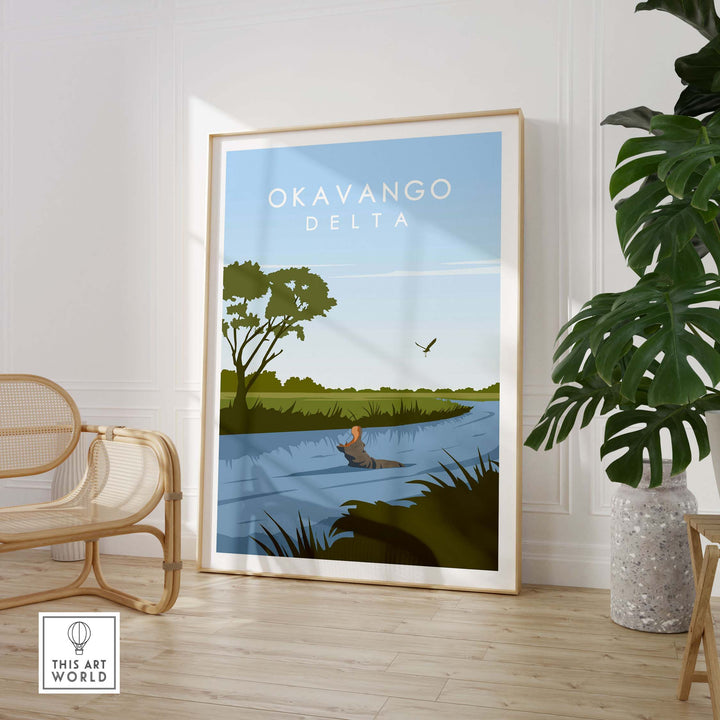 Okavango Botswana print featuring serene delta landscape, perfect for travel lovers and home decor.