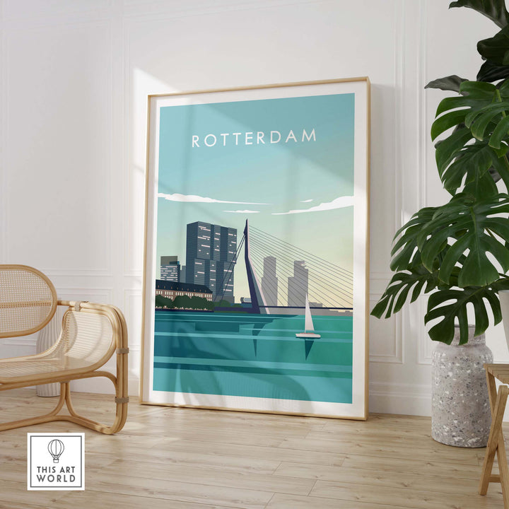 Rotterdam Print Wall Art Poster featuring a modern cityscape and bridge in calming colors, perfect for home decor.