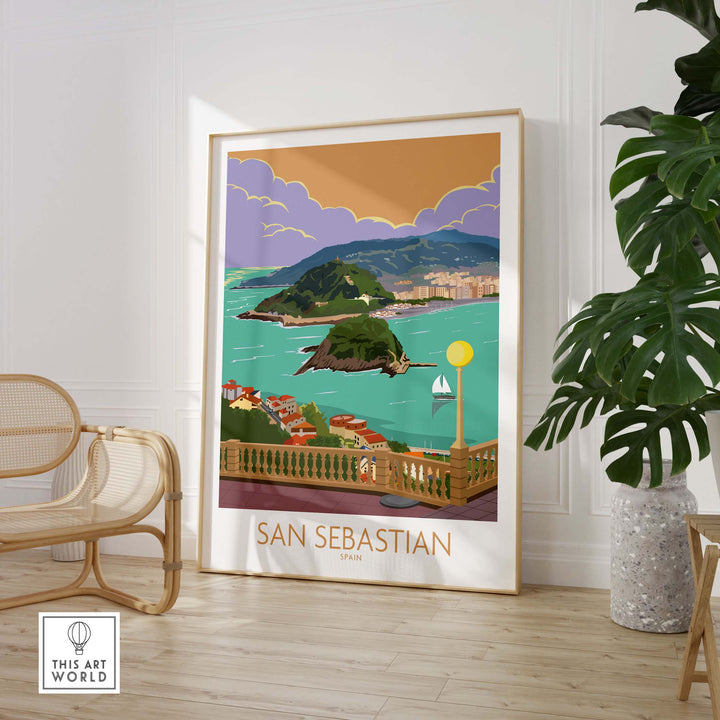 San Sebastian Poster Print showcasing a vibrant coastal view, perfect for travel art lovers.
