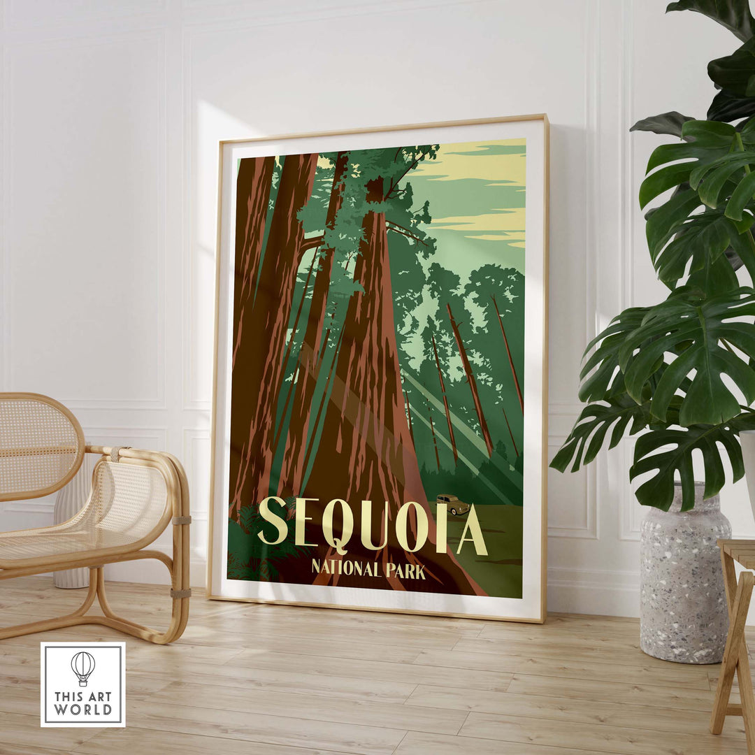 Sequoia National Park vintage print artwork showcasing towering trees and natural beauty, perfect for home decor.