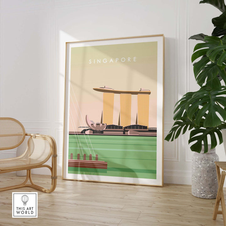 Singapore poster print with iconic skyline in a stylish interior setting, perfect for home decor.