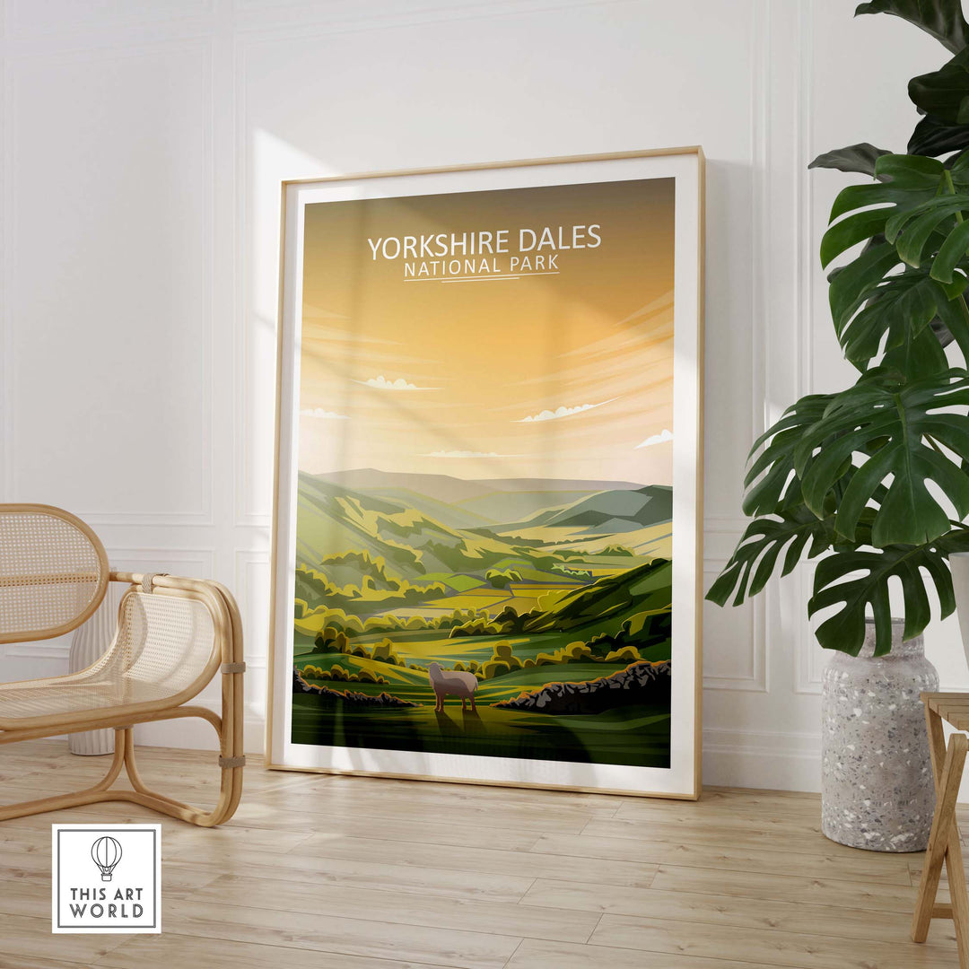 Yorkshire Dales National Park poster in a stylish frame, showcasing picturesque landscape art for home decor.