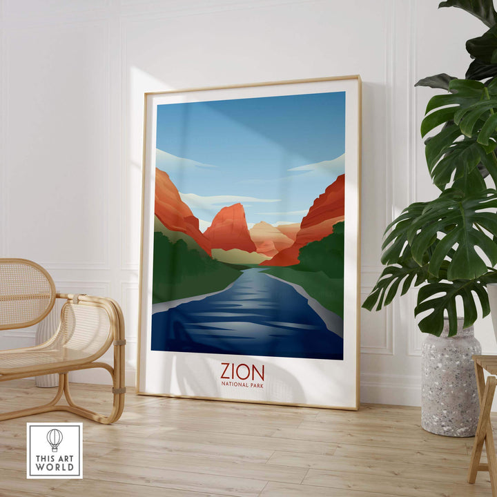 Zion National Park art print showcasing minimalist landscape and vibrant colors, perfect for home decor.