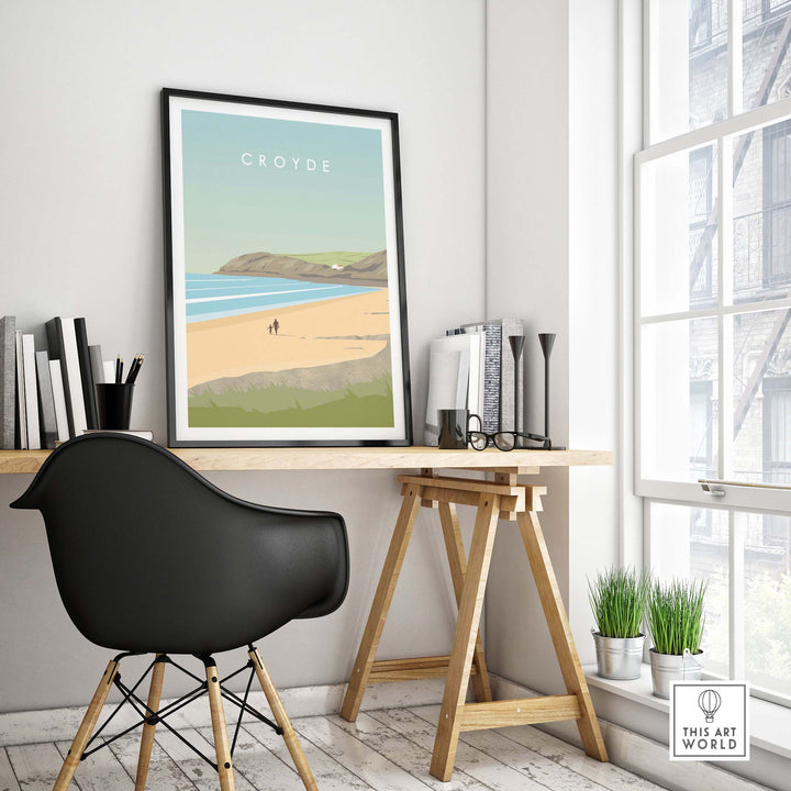 Croyde Poster Print Wall Art displayed in a modern workspace with stylish decor and natural lighting.