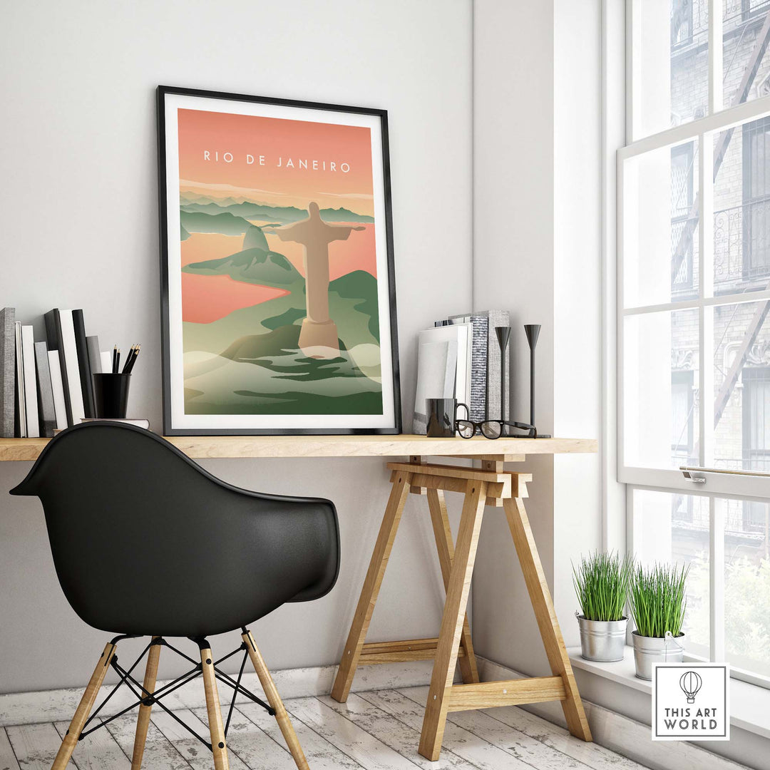 Rio de Janeiro wall art poster featuring Christ the Redeemer, perfect for home or office decor.