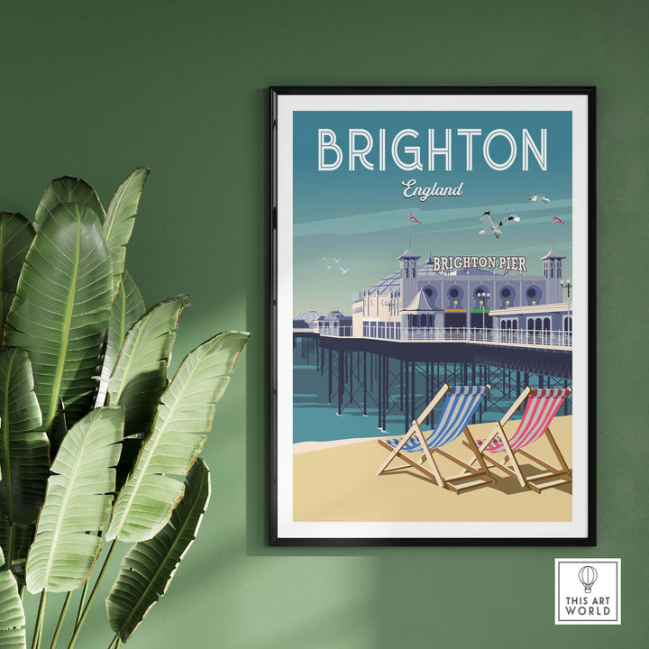 Brighton Wall Art Print showcasing Brighton Pier and beach chairs, perfect for home or office decor.