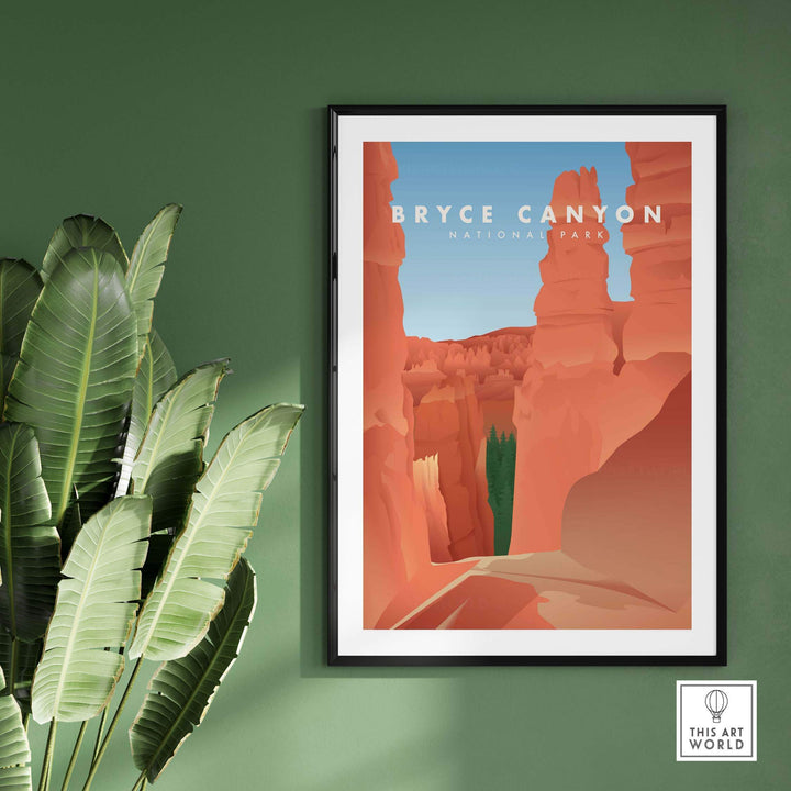 Bryce Canyon National Park art print featuring stunning red rock formations, framed wall art for home decor.