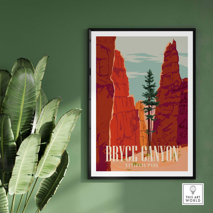Bryce Canyon National Park Print featuring vibrant vintage design, framed art for home decor inspired by nature.