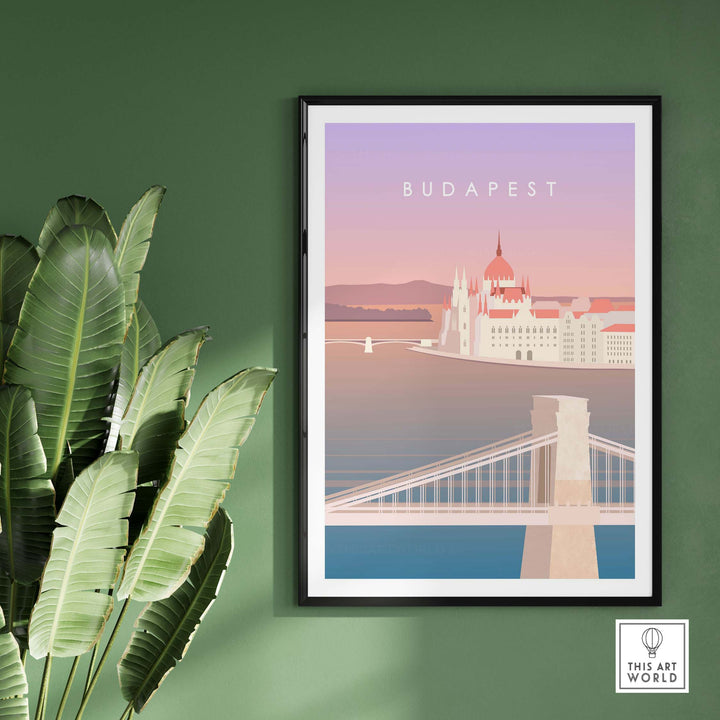 Budapest print wall art poster featuring iconic architecture and the Danube River, perfect for home decor.
