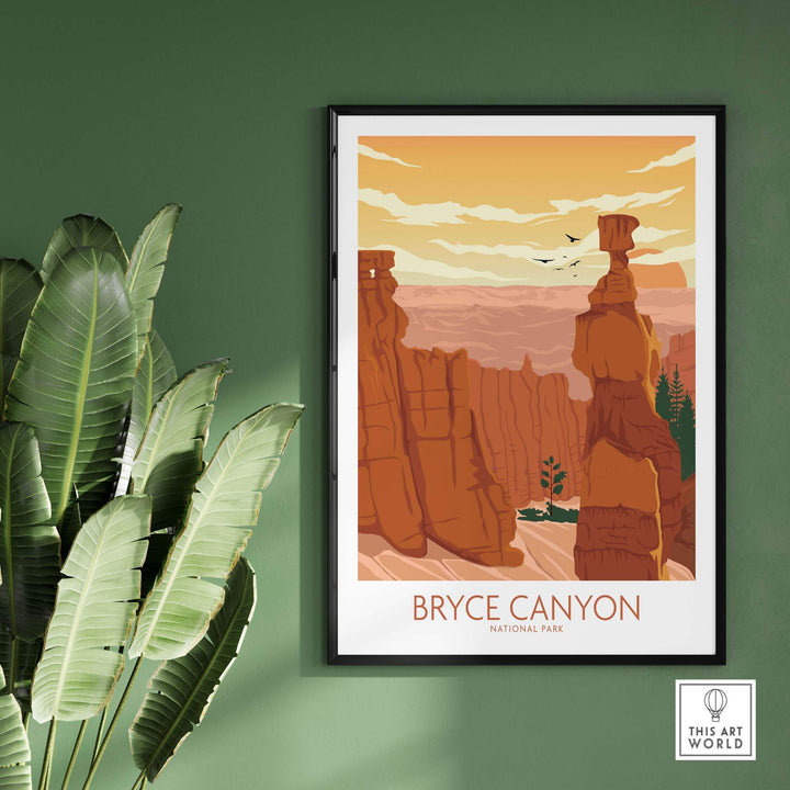 Bryce Canyon National Park art print, minimalist style poster featuring natural landscapes and vibrant colors.