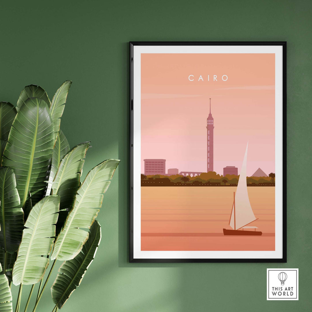 Cairo Print Wall Art Poster featuring vintage-inspired design with sailboat and iconic skyline