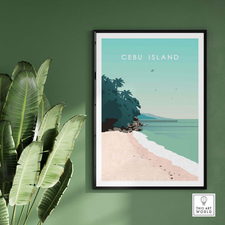 Cebu Island Philippines print poster featuring a scenic beach view and lush greenery, perfect for home or office decor.