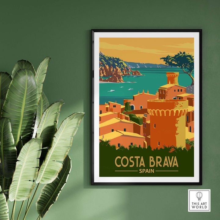 Costa Brava print featuring coastal views and vintage style, perfect for home decor, framed or unframed.