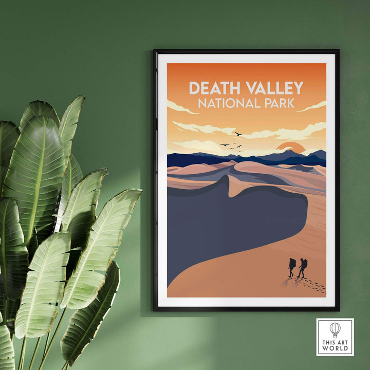 Death Valley National Park poster featuring minimalist design and warm sunset colors, ideal for home decor.