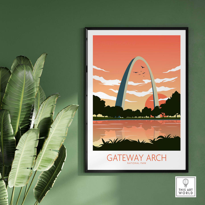 Gateway Arch National Park art print poster featuring minimalist sunset and nature design