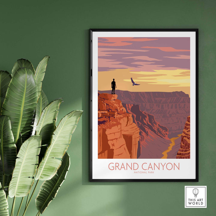 Grand Canyon poster print in a modern frame, showcasing vibrant colors and scenic landscape for home decor.