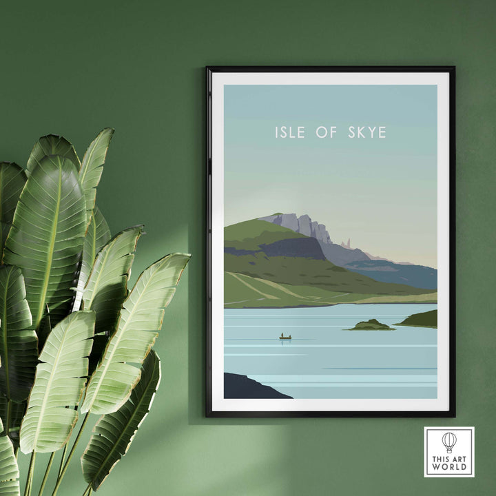 Isle of Skye Poster Print featuring serene landscape, framed artwork for stylish home decor, inspired by vintage travel posters.