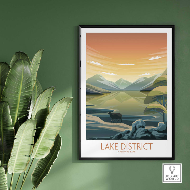 Lake District National Park art print featuring serene landscape and mountains, perfect for home or office decor.