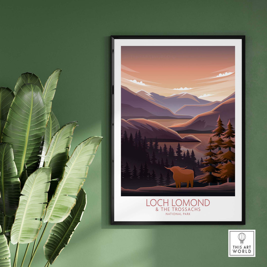 Loch Lomond and The Trossachs Print showcasing scenic nature and mountains in a modern minimalist style.
