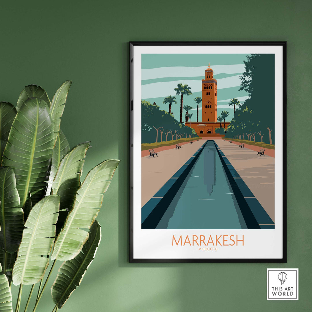 Marrakesh Poster showcasing vintage style wall art, capturing the beauty of Morocco's iconic architecture.