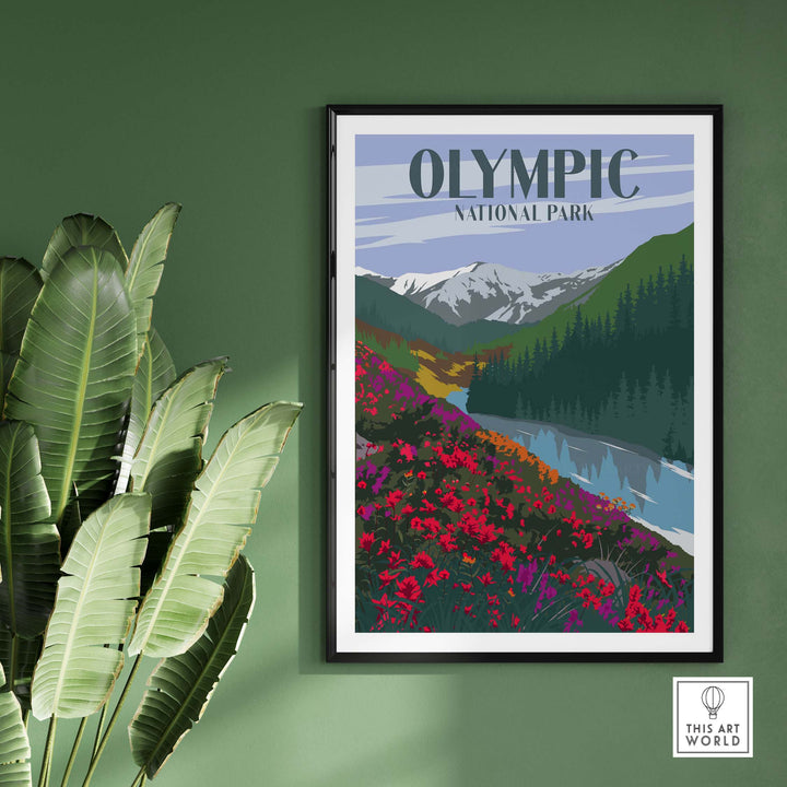 Olympic National Park vintage travel poster with vibrant colors and scenic landscape for home decor.