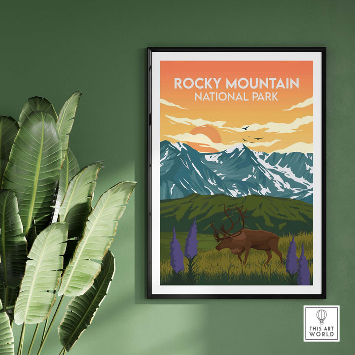 Rocky Mountain National Park Print featuring mountains and wildlife, perfect for home or office decor.