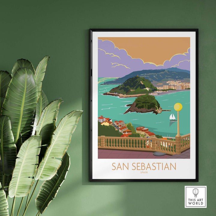 San Sebastian vintage travel poster print, showcasing coastal view and vibrant colors, perfect for home decor.