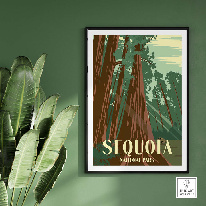 Sequoia National Park Print featuring vintage-style artwork, ideal for nature lovers and home decor.