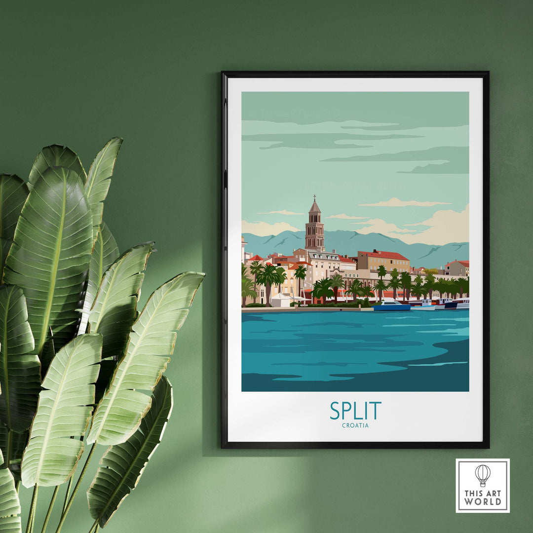Split Croatia vintage-inspired poster print featuring coastal scenery and historical architecture.