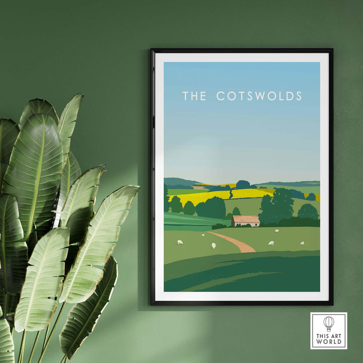 The Cotswolds Poster Print showcasing lush landscapes and a serene countryside vibe in a stylish frame.