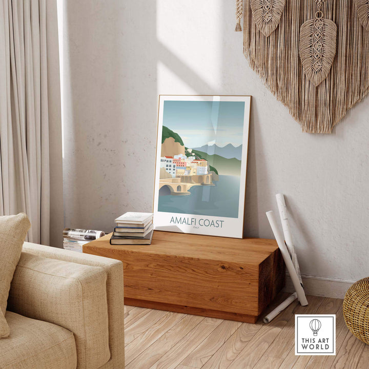 Amalfi Coast Wall Art showcasing minimalist design in a stylish home setting.