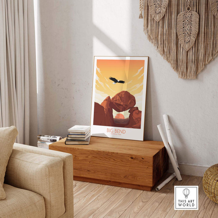 Big Bend National Park poster art print displayed in a stylish home setting, inspiring wanderlust and nature appreciation.