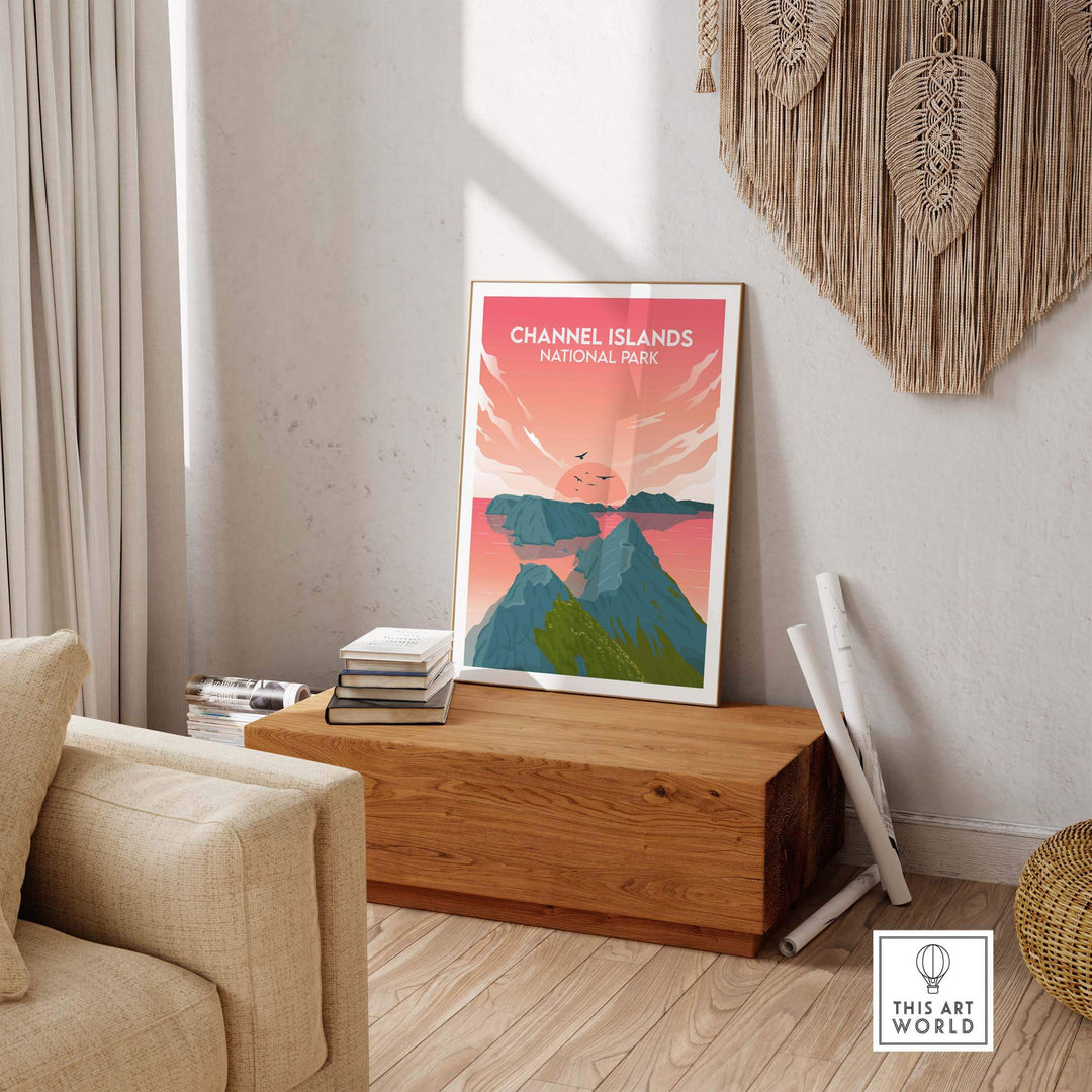Channel Islands National Park minimalist poster displayed in a stylish living room setting.
