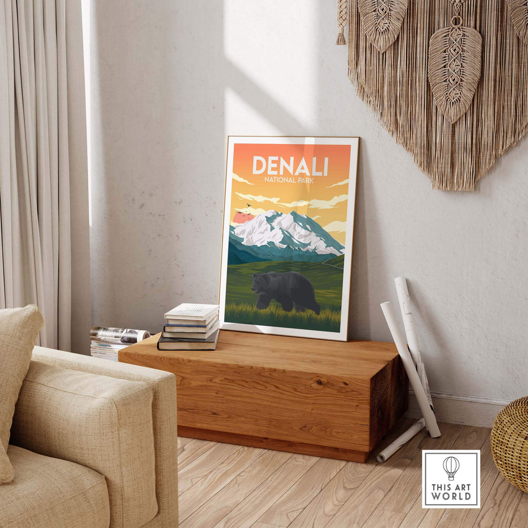 Denali National Park poster displayed in a stylish room showcasing nature-inspired wall art.