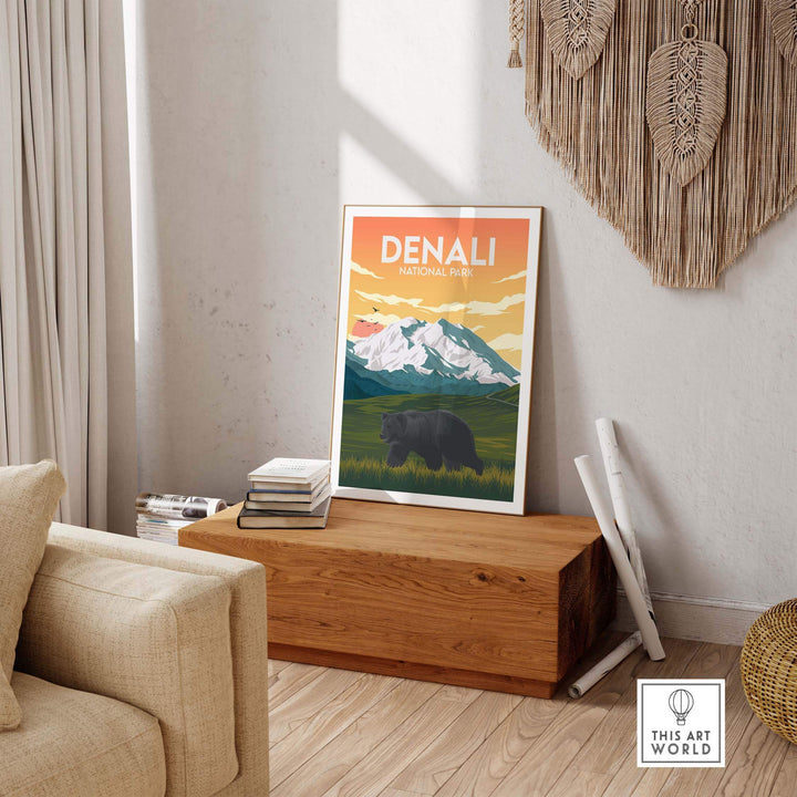 Denali National Park poster displayed in a stylish room showcasing nature-inspired wall art.