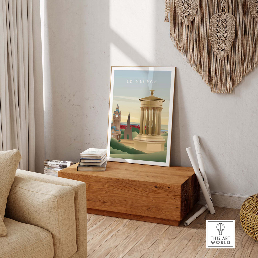 Edinburgh Wall Art Poster featuring iconic landmarks, perfect for stylish home or office decor.