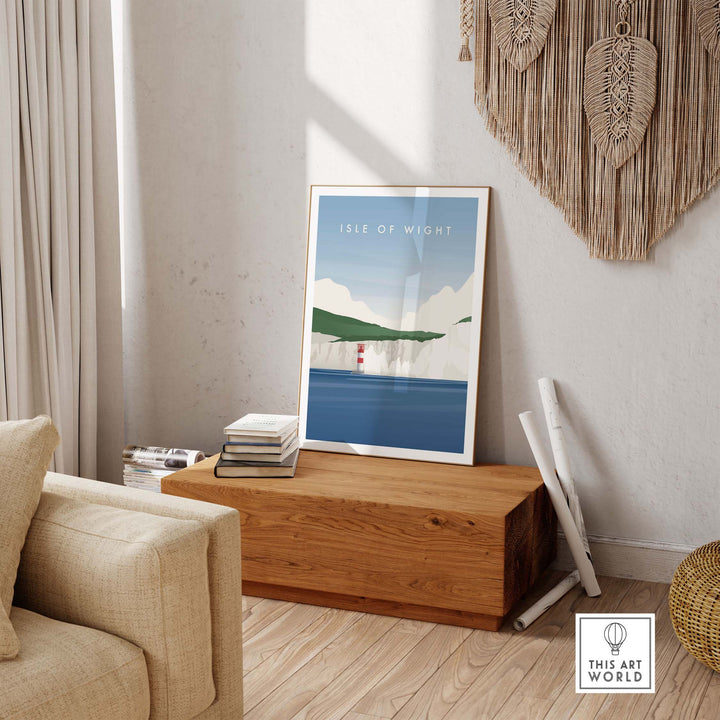 Isle of Wight wall art poster displayed in a stylish interior, capturing travel nostalgia and vintage charm.