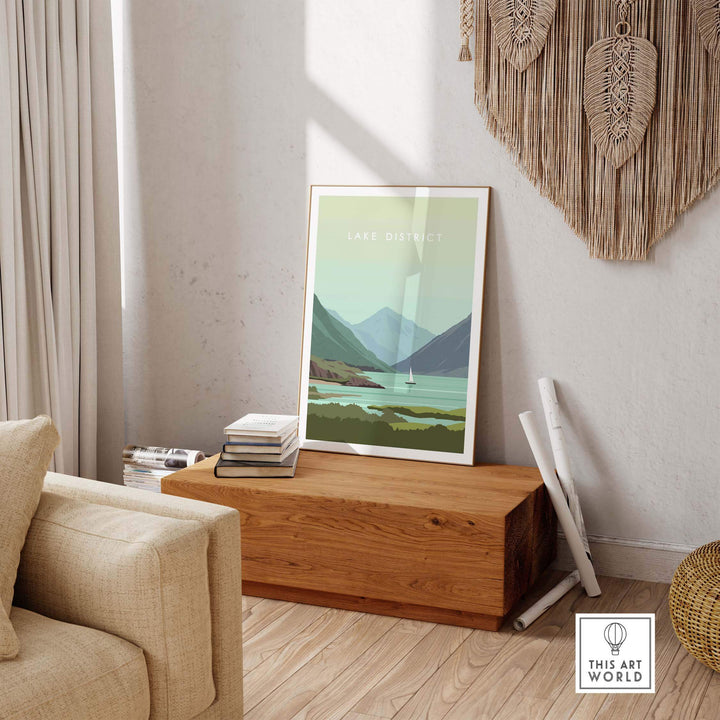 Lake District Print Wall Art Poster displayed in a stylish home setting with natural decor.