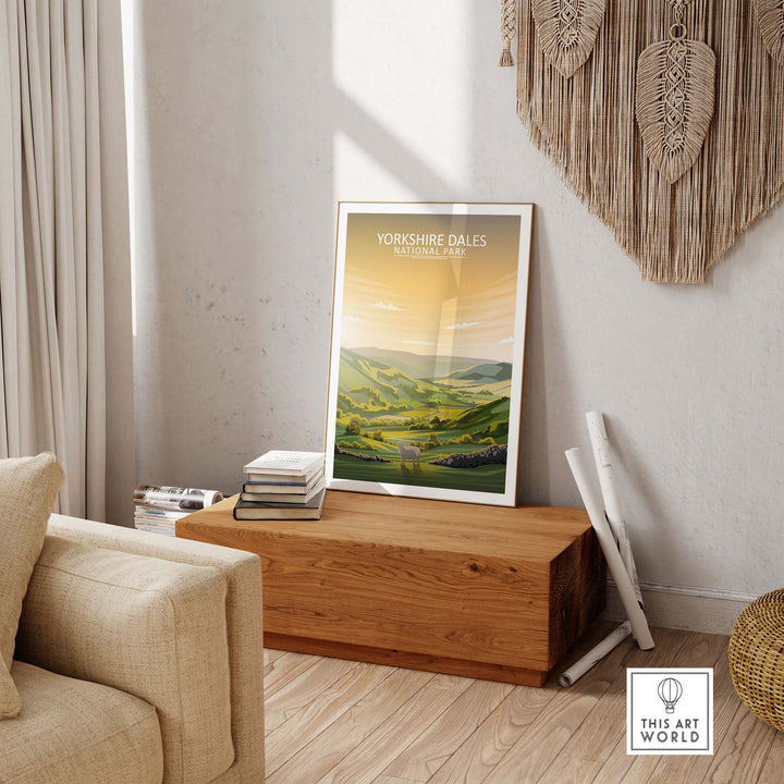 Yorkshire Dales National Park poster displayed elegantly in a modern living room setting.