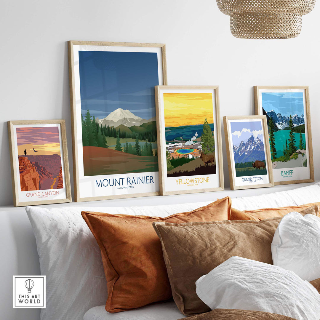 Mount Rainier National Park Art Print collection featuring framed nature posters for stylish home decor.
