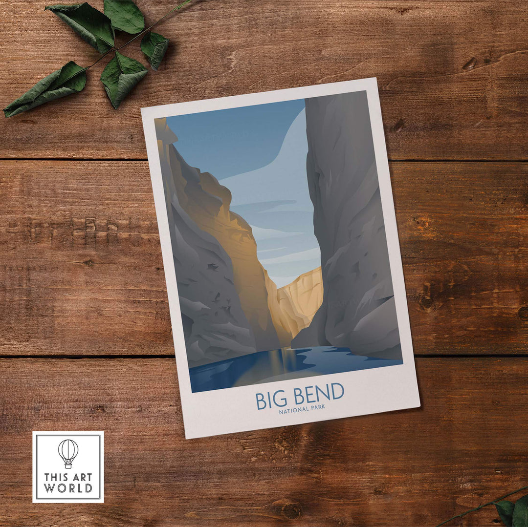 Big Bend National Park art print showcasing minimalist design and nature's beauty in a framed presentation.