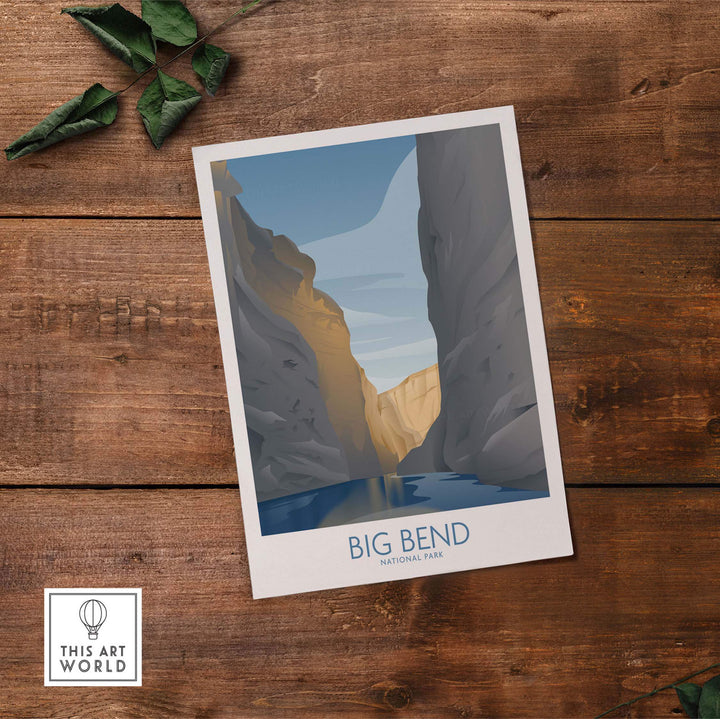 Big Bend National Park art print showcasing minimalist design and nature's beauty in a framed presentation.