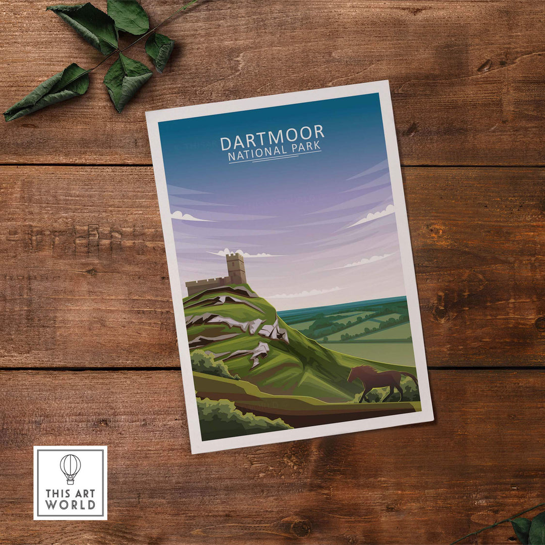 Dartmoor National Park poster featuring a minimalist landscape design, ideal for nature lovers and home decor.