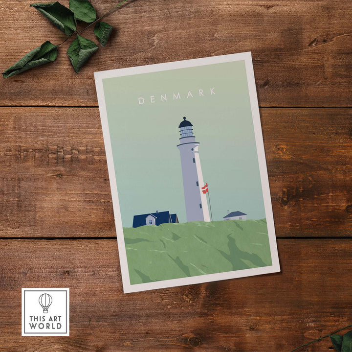 Denmark Print Wall Art Poster featuring a lighthouse and scenic landscape design.