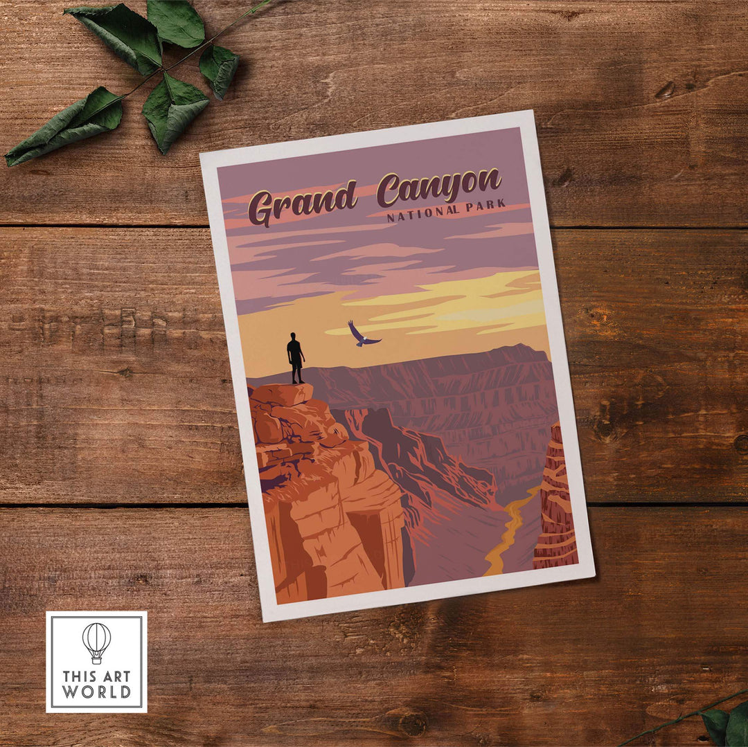 Grand Canyon National Park print featuring a vintage style design, inspiring wanderlust and outdoor adventure.