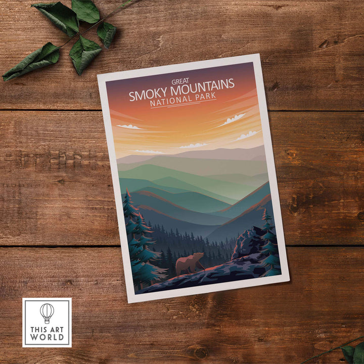 Great Smoky Mountains National Park poster featuring scenic landscapes and minimalist design, perfect for home decor.