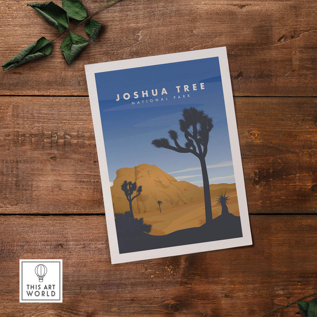 Joshua Tree National Park art print featuring desert landscape and iconic Joshua trees, perfect for home decor.