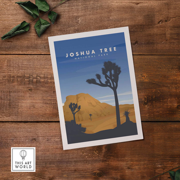 Joshua Tree National Park art print featuring desert landscape and iconic Joshua trees, perfect for home decor.