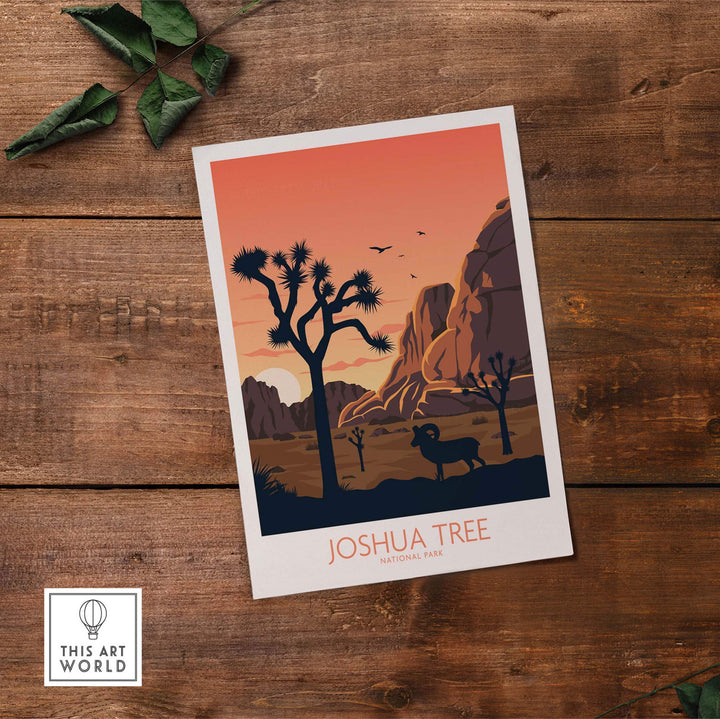 Joshua Tree Wall Art poster featuring desert landscape and silhouette, perfect for home decor and nature enthusiasts.
